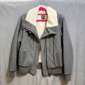 GAP Quilted Bomber Jacket, Zip, with Pockets, Color Grey, Size L